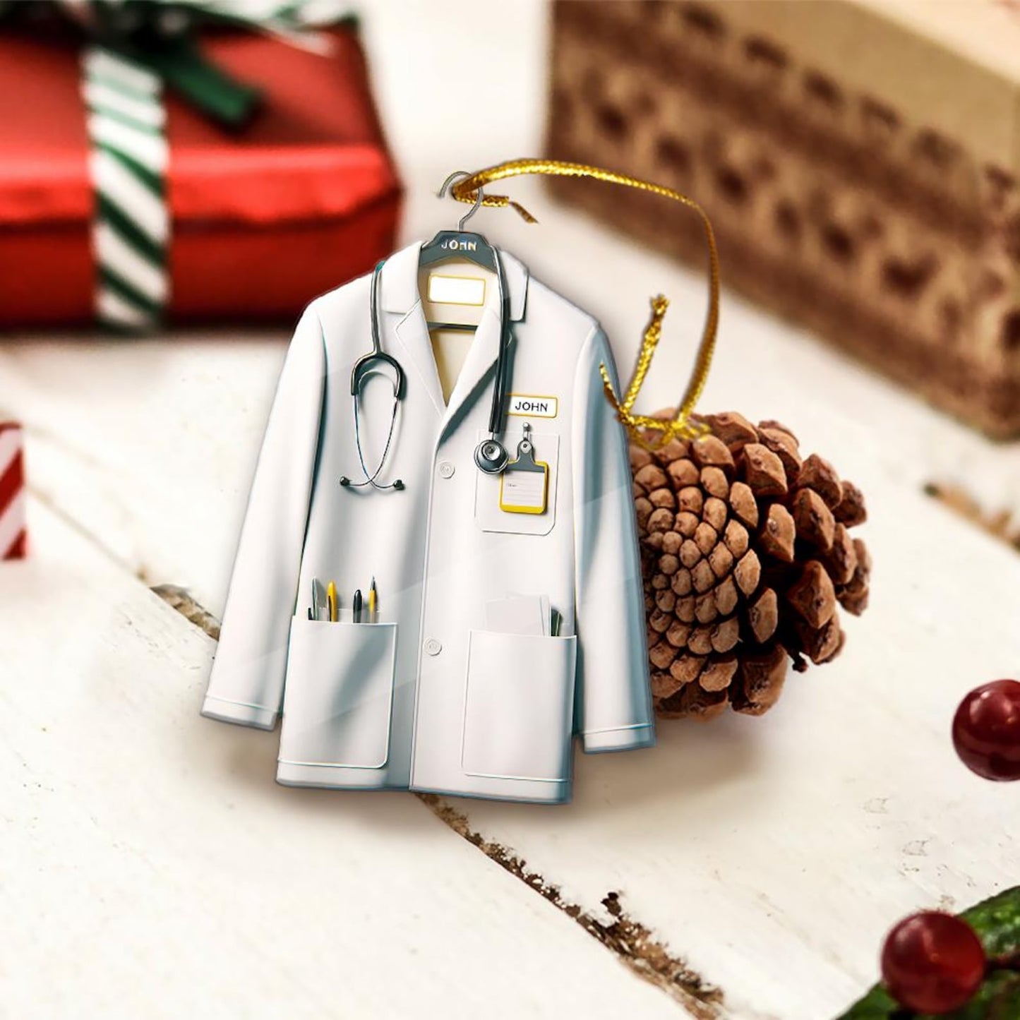 Personalized Doctor Blouse Christmas Ornament, Custom Name Healthcare Workers Ornament ON0877