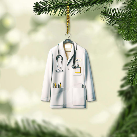 Personalized Doctor Blouse Christmas Ornament, Custom Name Healthcare Workers Ornament ON0877