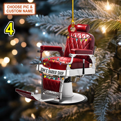 Personalized Barber Chair Christmas Ornament, Custom Baber Xmas Ornament With Name ON1124