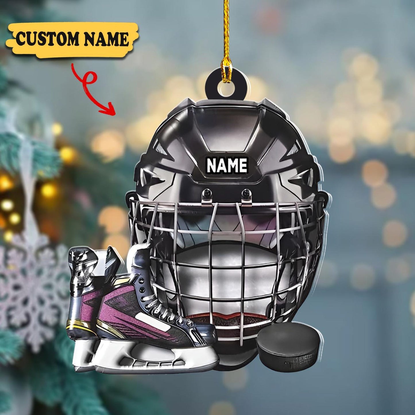 Personalized Hockey Helmet Shoes Ornament, Custom Name Hockey Player Ornament ON0939