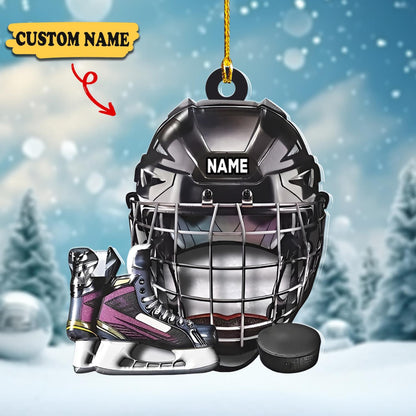 Personalized Hockey Helmet Shoes Ornament, Custom Name Hockey Player Ornament ON0939