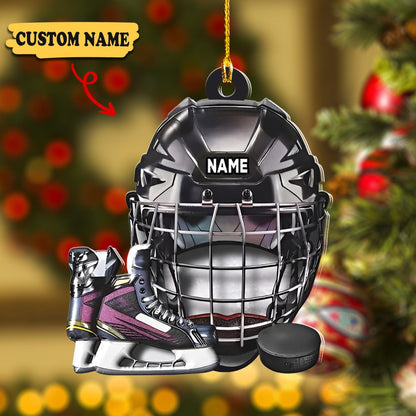 Personalized Hockey Helmet Shoes Ornament, Custom Name Hockey Player Ornament ON0939