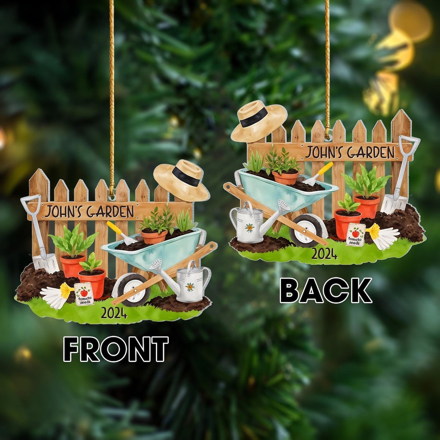 Personalized Gardening Scene Horticulture Christmas Ornament, Custom Name Gardener Ornament ON0801