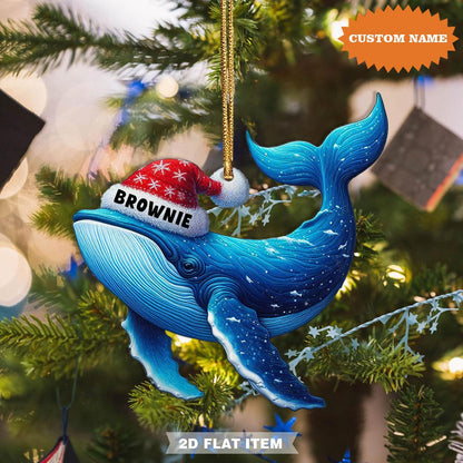 Personalized Blue Whale Christmas Ornament, Custom Name Blue Whale Lover Ornament ON1248