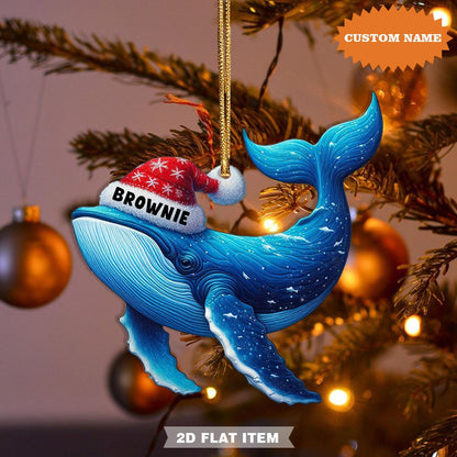 Personalized Blue Whale Christmas Ornament, Custom Name Blue Whale Lover Ornament ON1248