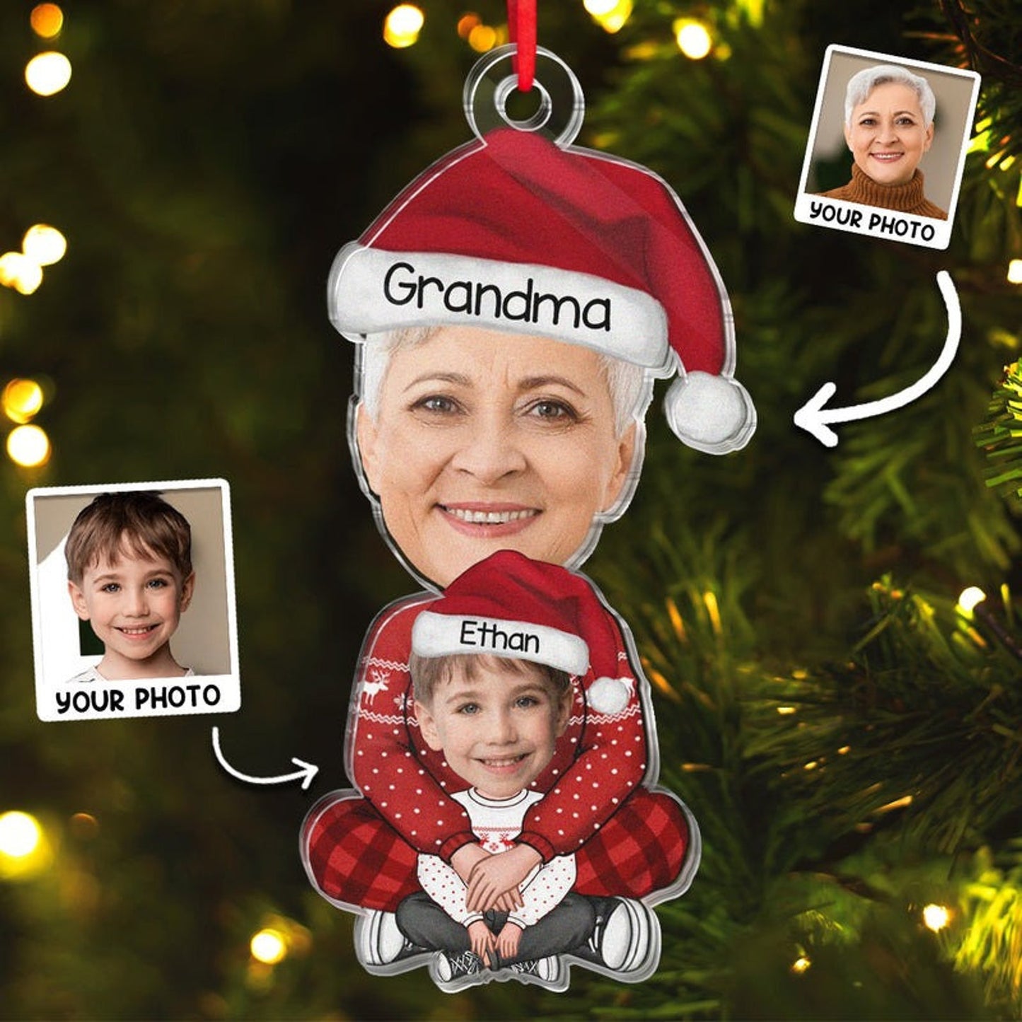 Custom Photo Grandma & Grandkid Christmas Ornament, Personalized Family Christmas Ornament 2024 ON0952