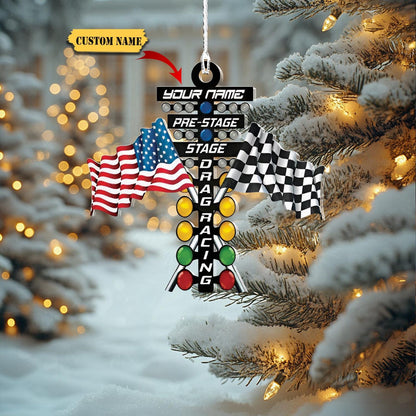 Personalized Pre-Stage Drag Racing Lights Christmas Ornament 2024, Custom Name Racer Ornament ON0731