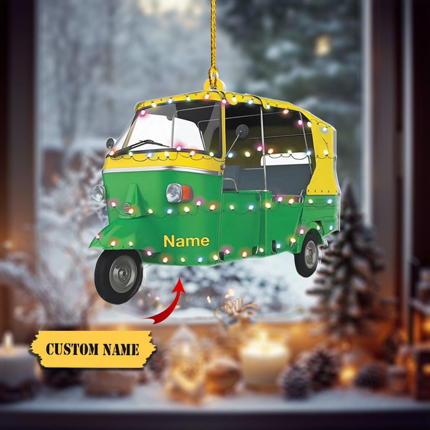 Personalized Auto Rickshaw Christmas Light Ornament, Custom Name Auto Rickshaw Lover Ornament ON1109