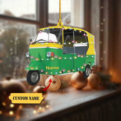 Personalized Auto Rickshaw Christmas Light Ornament, Custom Name Auto Rickshaw Lover Ornament ON1109