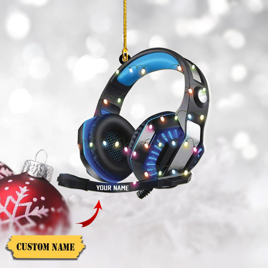 Personalized Gaming Head Phones Light Christmas Ornament, Custom Name Gamer Xmas Ornament ON0979