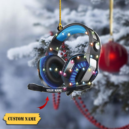 Personalized Gaming Head Phones Light Christmas Ornament, Custom Name Gamer Xmas Ornament ON0979