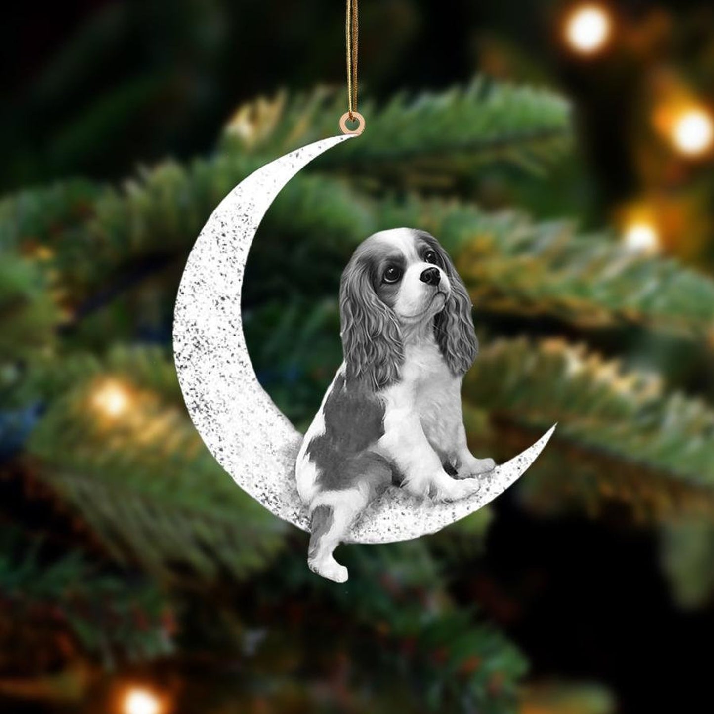 Personalized Cavalier King Charles Spaniel Sit On the Moon Ornament, Custom Cavalier King Memorial Ornament ON1357