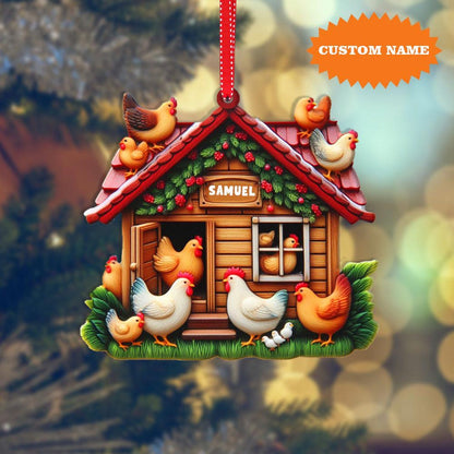 Personalized Chicken Coop Christmas Ornament, Custom Name Farm  Farmhouse Chicken Ornament ON1743