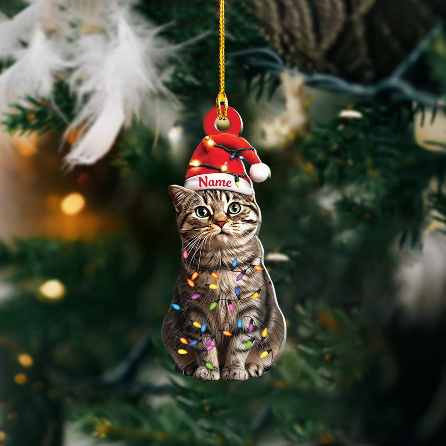 Personalized Tabby Cat Christmas Light Ornament, Custom Name Cat Lover Ornament ON1581