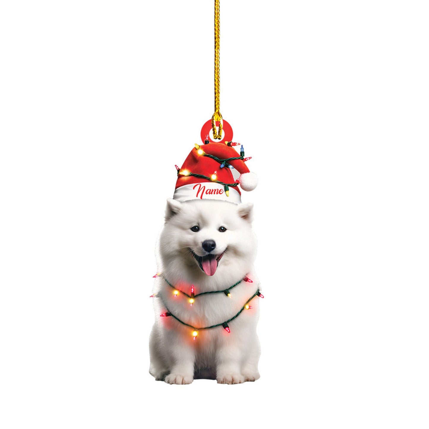 Personalized Samoyed Dog Christmas Light Ornament, Custom Name Dog Lover Ornament ON1579