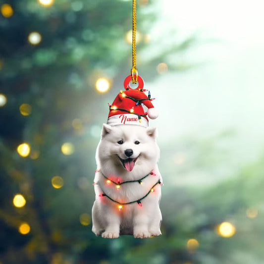 Personalized Samoyed Dog Christmas Light Ornament, Custom Name Dog Lover Ornament ON1579