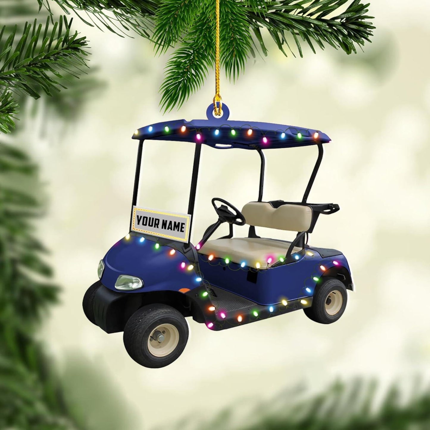 Personalized Golf Cart Light Christmas Ornament, Custom Name Golfer Christmas Ornament 2024 ON1150