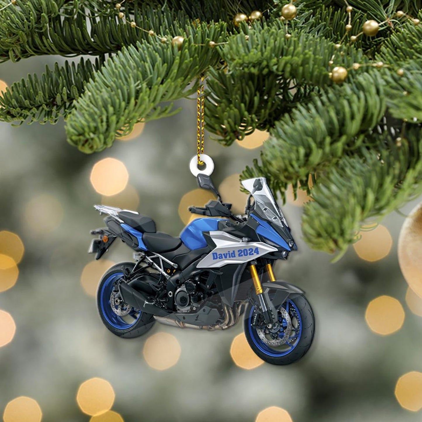 Personalized Blue Motorcycle Christmas Ornament, Custom Name Motorbike Driver Ornament ON1055