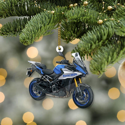 Personalized Blue Motorcycle Christmas Ornament, Custom Name Motorbike Driver Ornament ON1055