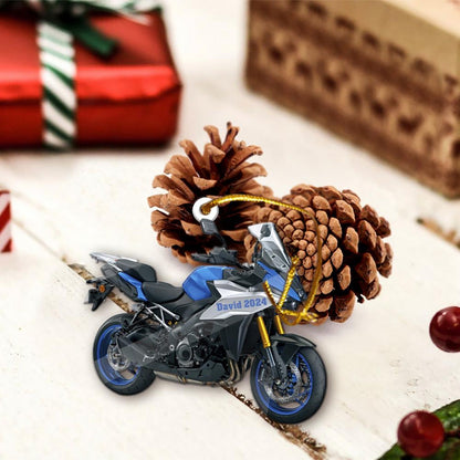 Personalized Blue Motorcycle Christmas Ornament, Custom Name Motorbike Driver Ornament ON1055