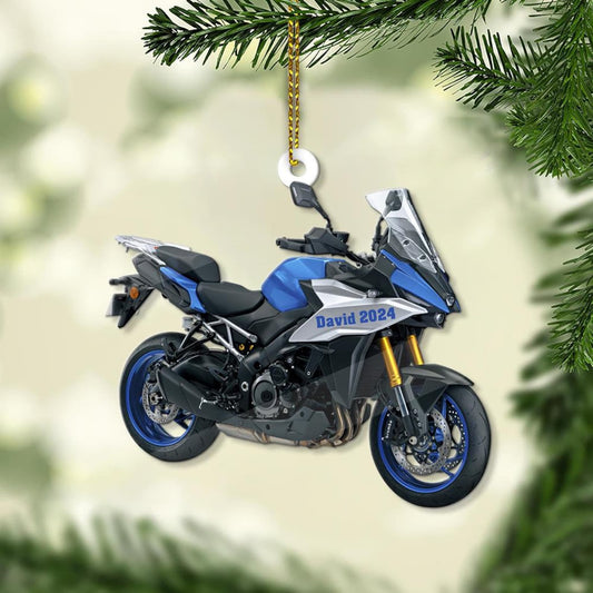 Personalized Blue Motorcycle Christmas Ornament, Custom Name Motorbike Driver Ornament ON1055