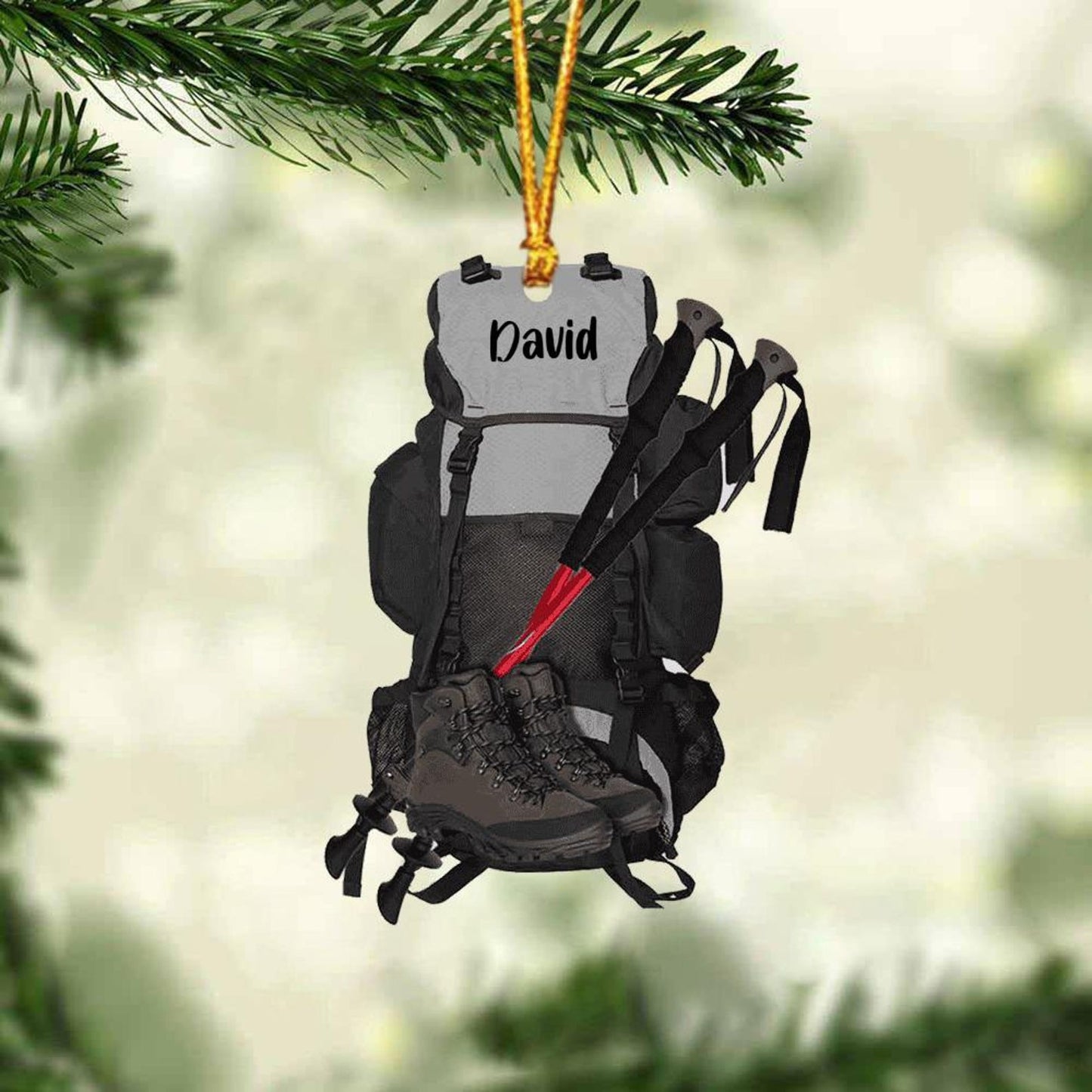 Personalized Hiking Bag Shoes Ornament, Custom Name Hiking Lovers Christmas Ornament ON1047