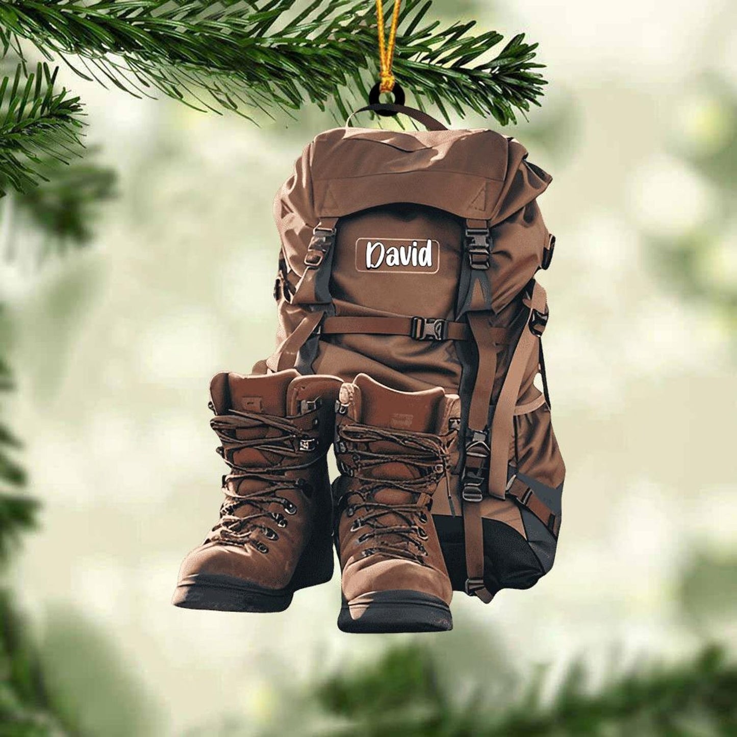 Personalized Hiking Bag Shoes Ornament, Custom Name Hiking Lovers Christmas Ornament ON1047