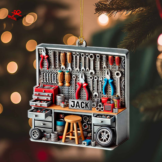 Personalized Mechanic Tool Box Christmas Ornament, Custom Name Tools Garage Ornament ON0508