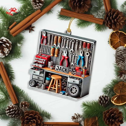 Personalized Mechanic Tool Box Christmas Ornament, Custom Name Tools Garage Ornament ON0508