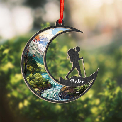 Personalized Hiking Suncatcher Ornament 2024, Custom Name Hiker Ornament ON0708