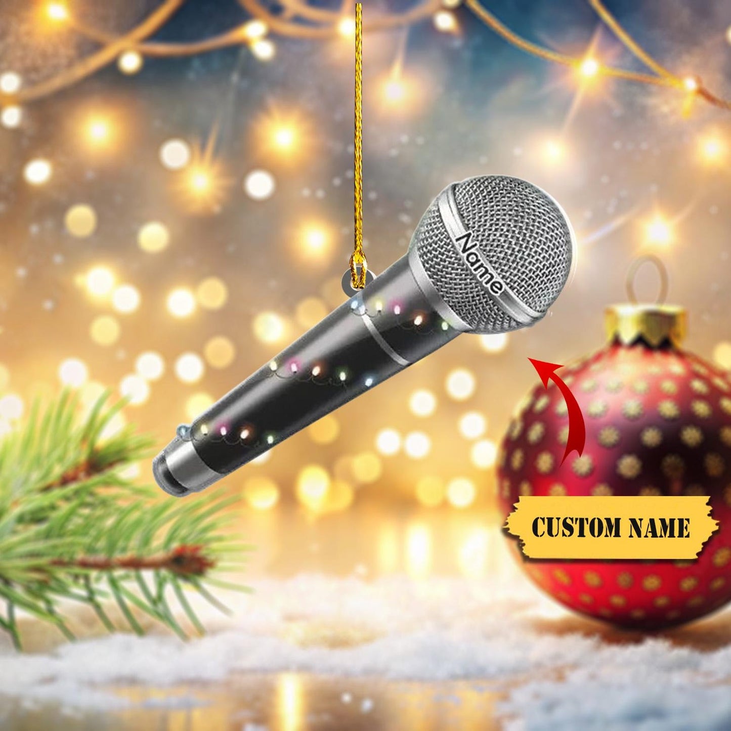 Personalized Microphone Light Christmas Ornament, Custom Name Sing Music Lover Ornament ON0931