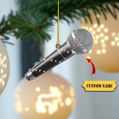 Personalized Microphone Light Christmas Ornament, Custom Name Sing Music Lover Ornament ON0931