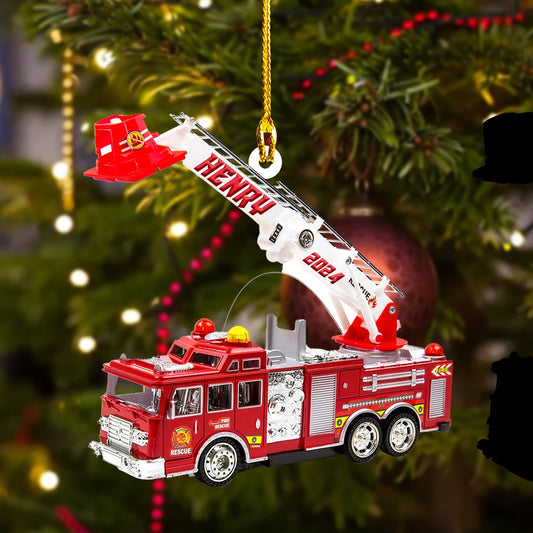 Personalized Fire Truck Christmas Ornament, Custom Firefighter Ornament With Name ON0918