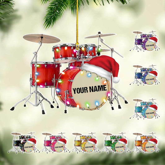 Personalized Drum Set Christmas Light Ornament, Custom Name Drummer Ornament ON1761