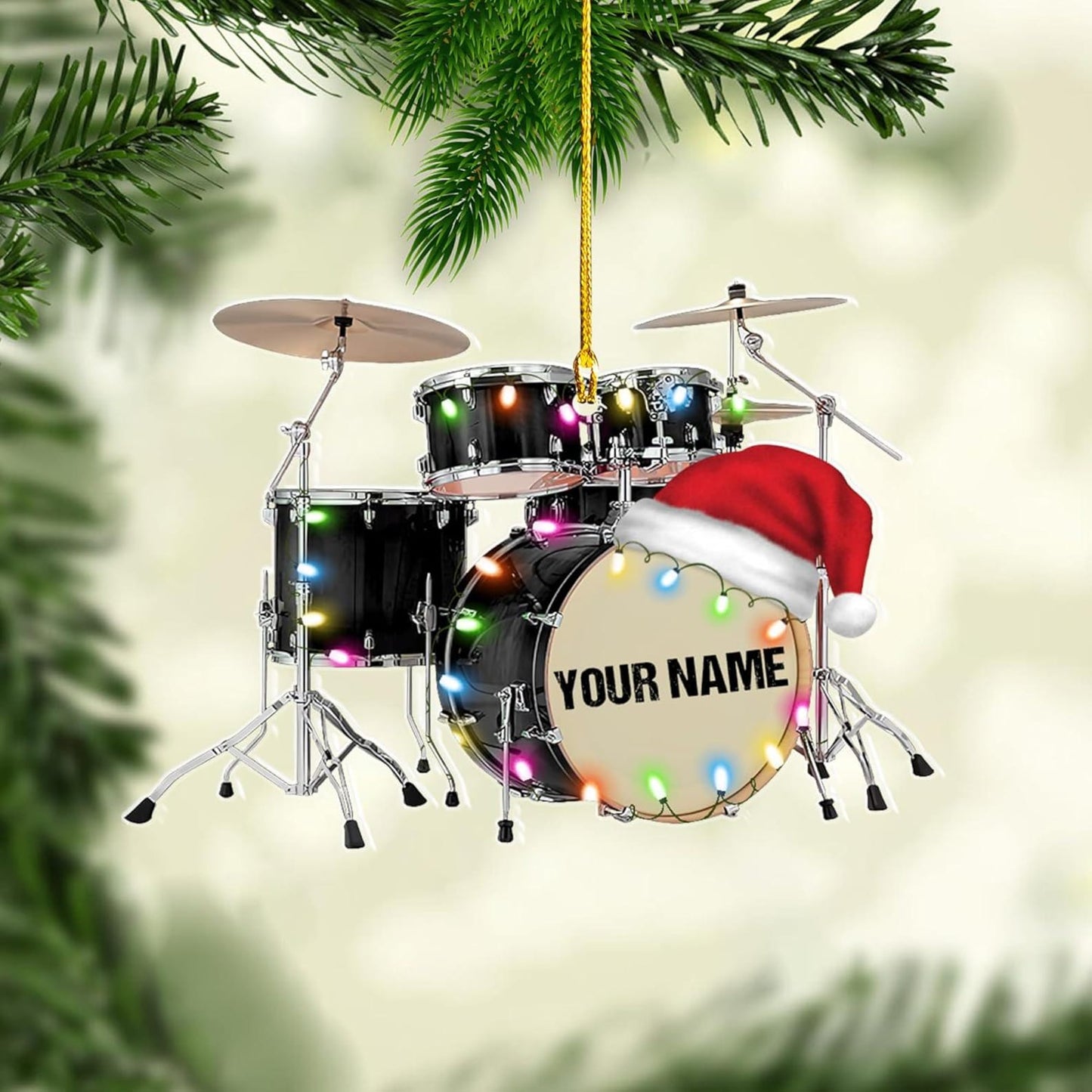 Personalized Drum Set Christmas Light Ornament, Custom Name Drummer Ornament ON1761