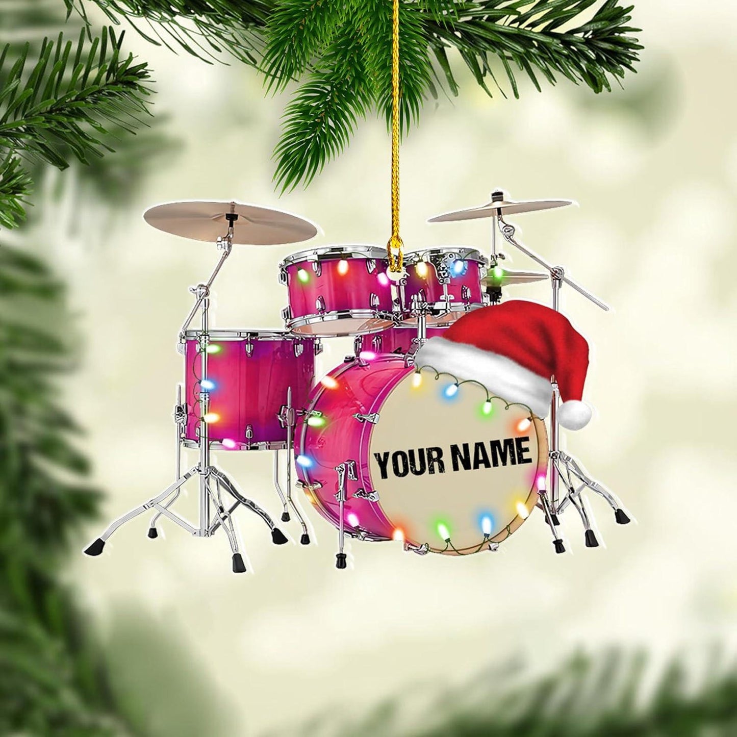 Personalized Drum Set Christmas Light Ornament, Custom Name Drummer Ornament ON1761