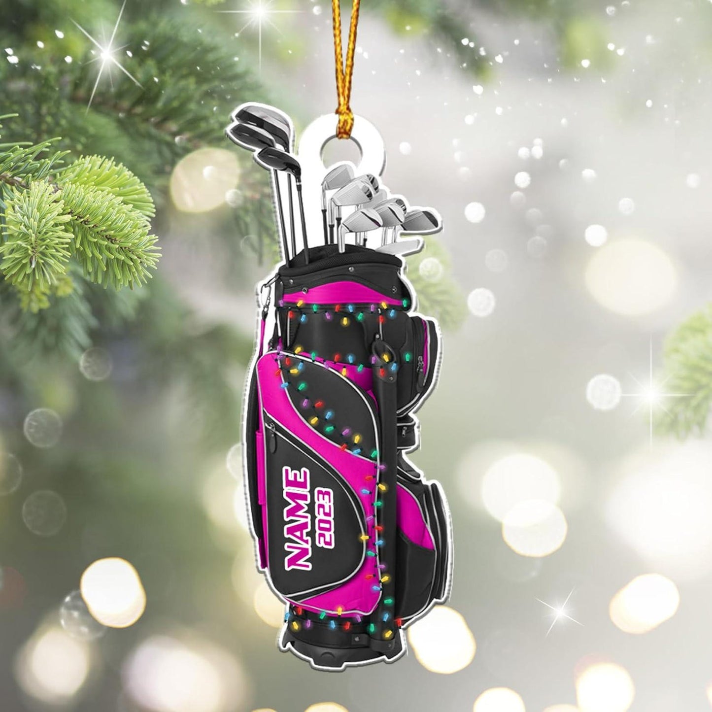 Personalized Golf Bag Light Christmas Ornament, Custom Name Golfer Christmas Ornament ON1081