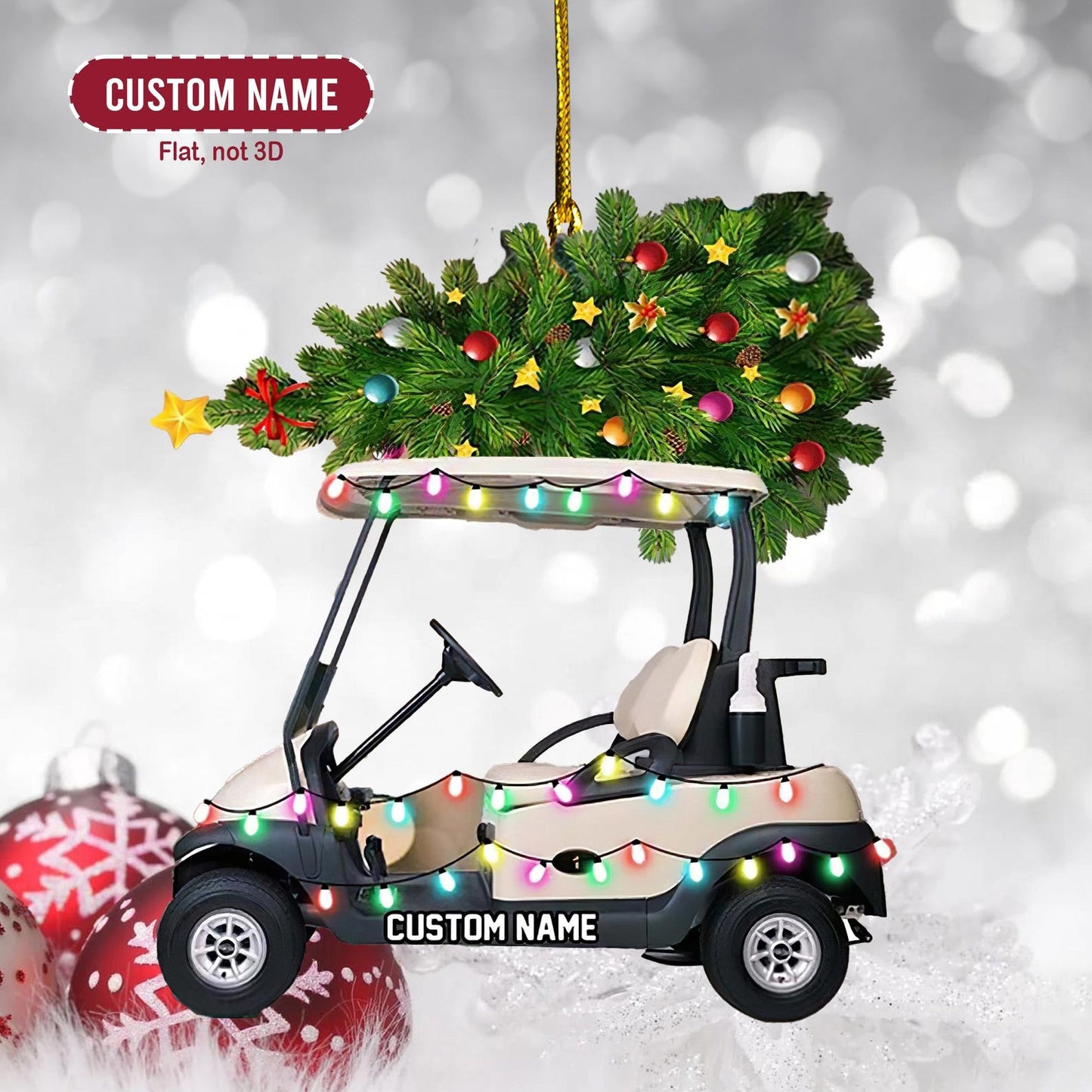 Personalized Golf Cart Light Christmas Tree Ornament, Custom Name Golf Lover Ornament ON1035