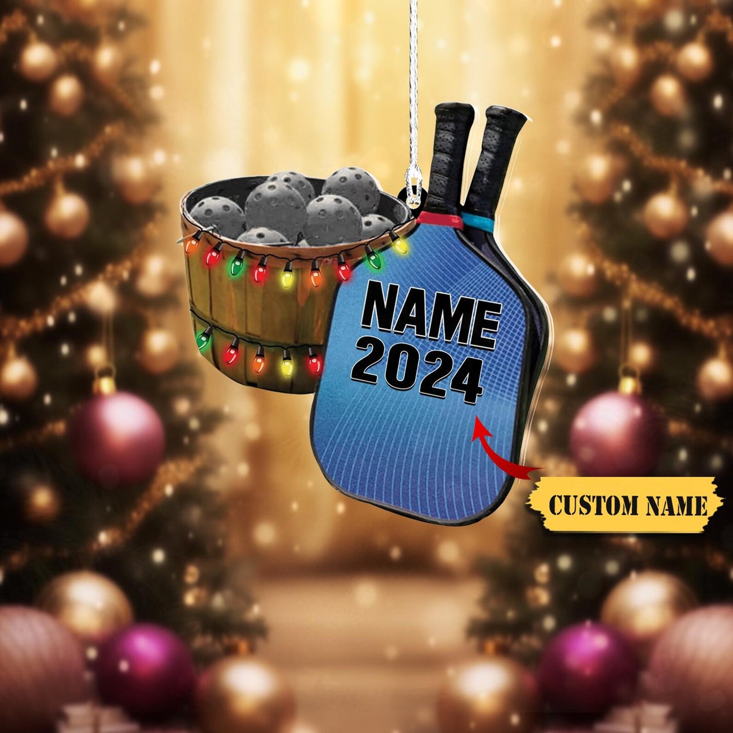 Personalized Pickleball Christmas Light Ornament 2024, Custom Name Pickleball Player Ornament ON1378