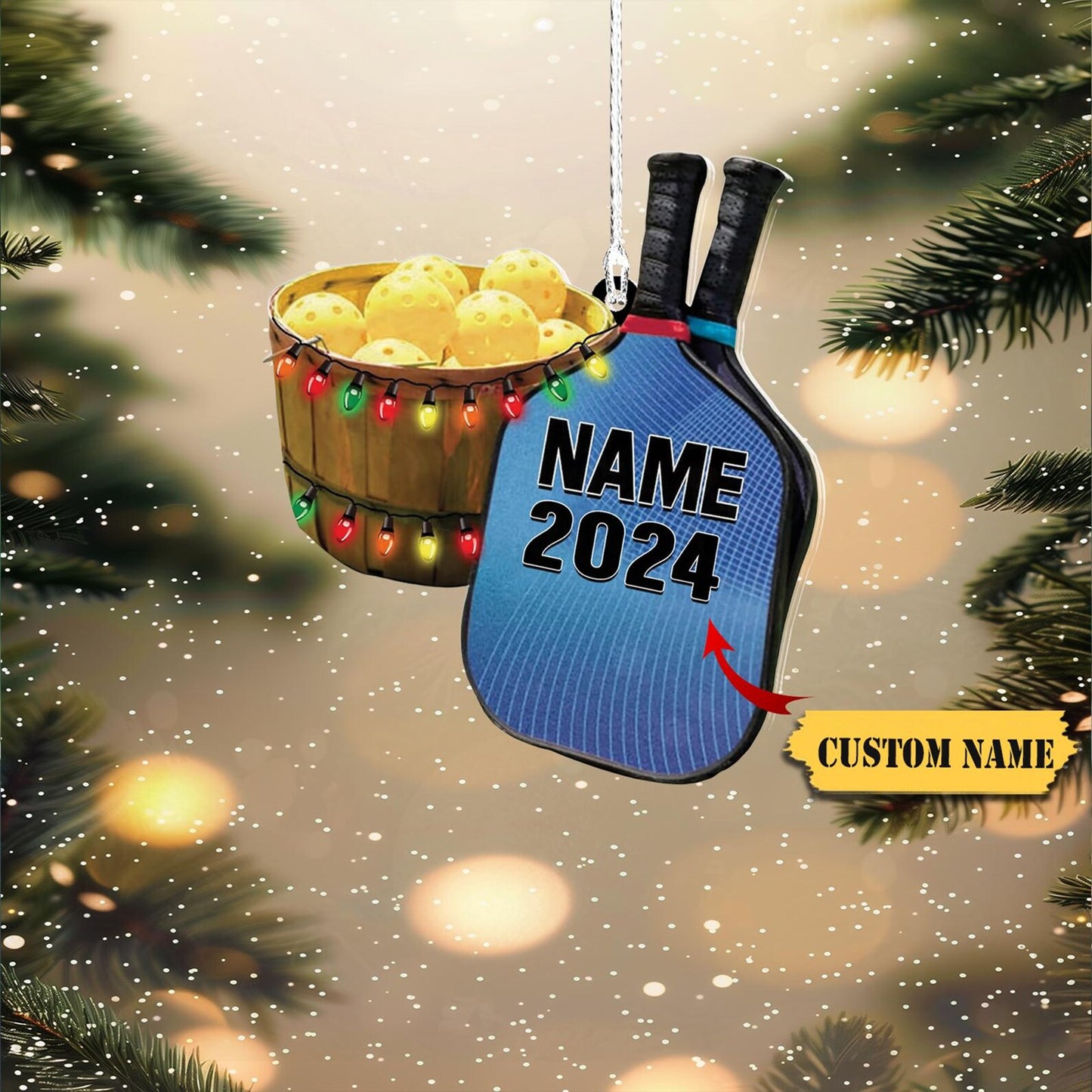 Personalized Pickleball Christmas Light Ornament 2024, Custom Name Pickleball Player Ornament ON1378