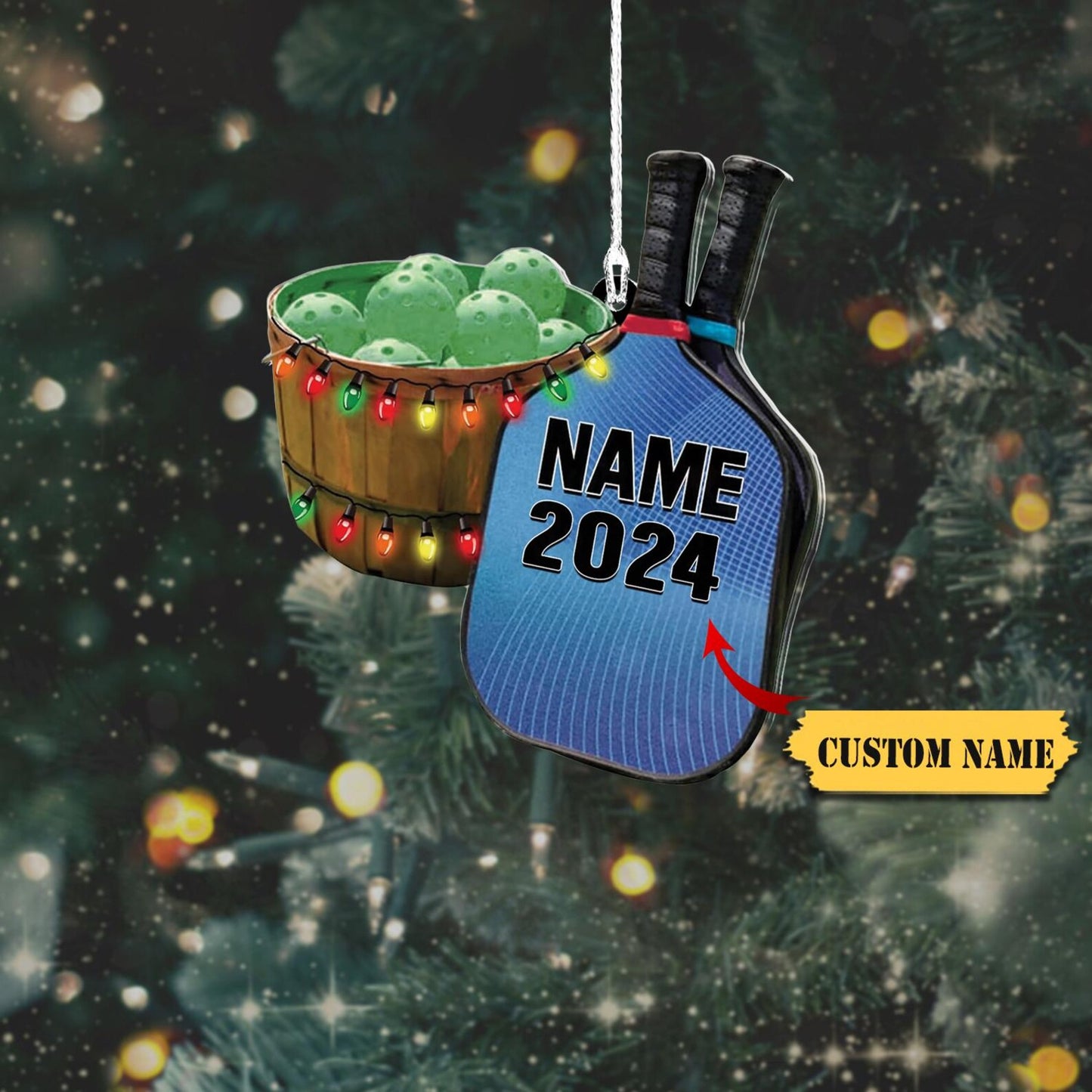 Personalized Pickleball Christmas Light Ornament 2024, Custom Name Pickleball Player Ornament ON1378