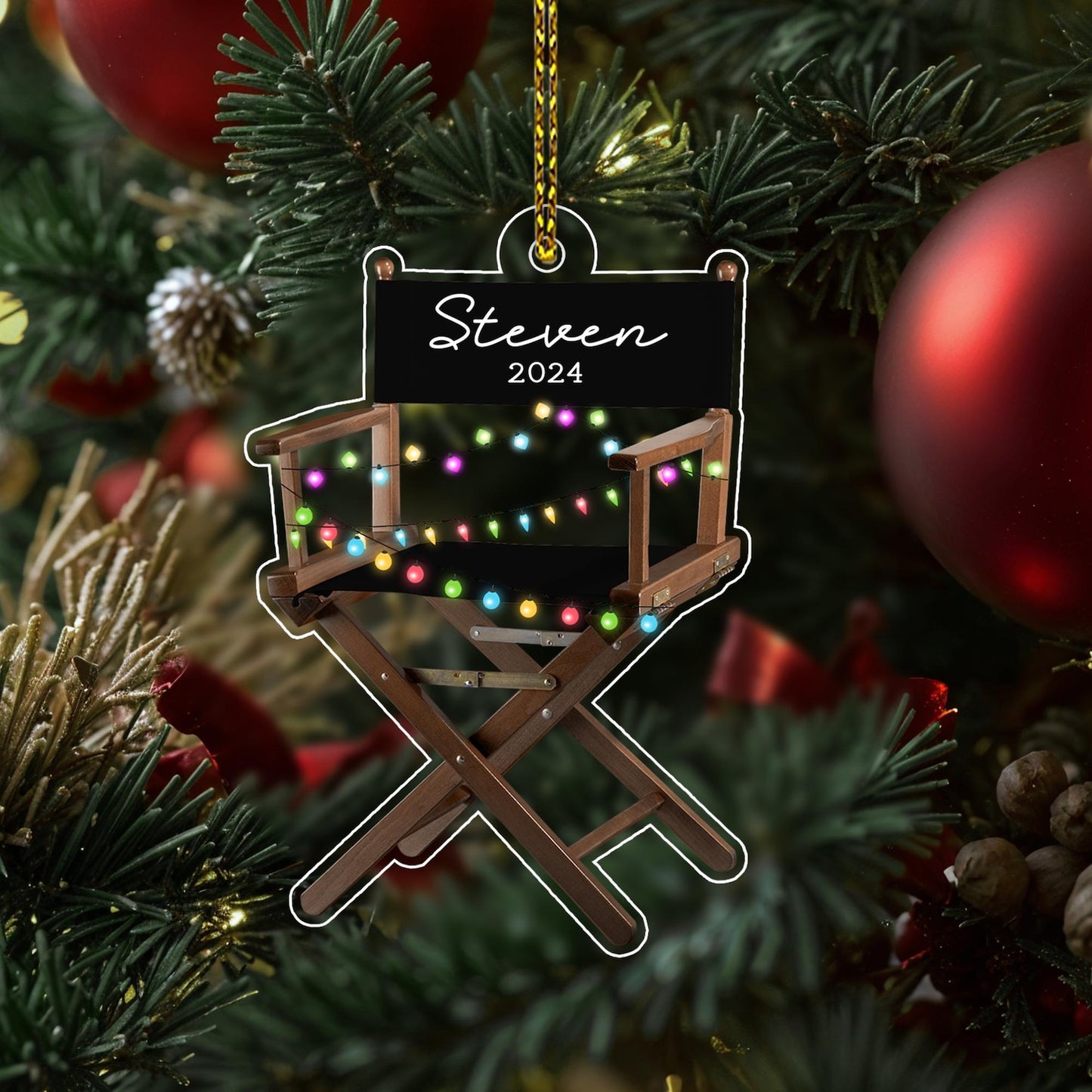 Personalized Director Chair Christmas Light Ornament, Custom Name Loved Chair Ornament ON1267