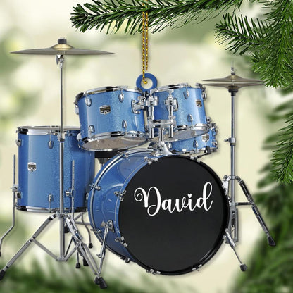 Personalized Blue Drum Ornament, Custom Name Drum Lover Ornament ON0904