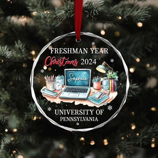 Personalized Freshman Year Christmas 2024 Ornament, Custom First Year At College Ornament, Custom New College Student Ornament ON0894