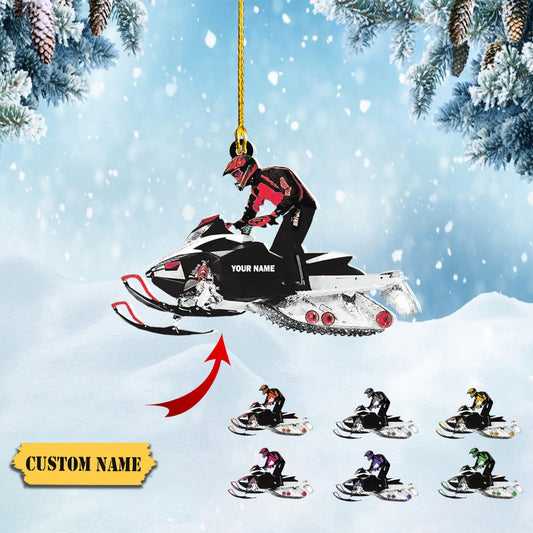 Personalized Snowmobile Rider Ornament, Custom Name Snowmobile Enthusiasts Ornament ON1662