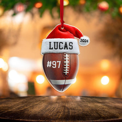 Personalized Football Santa Christmas Ornament 2024, Custom Name Football Player Ornament ON0861