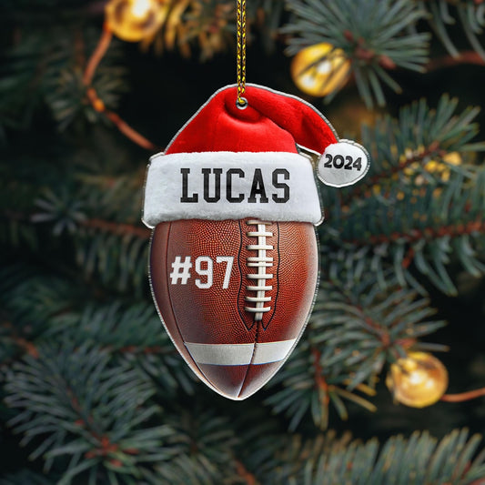 Personalized Football Santa Christmas Ornament 2024, Custom Name Football Player Ornament ON0861