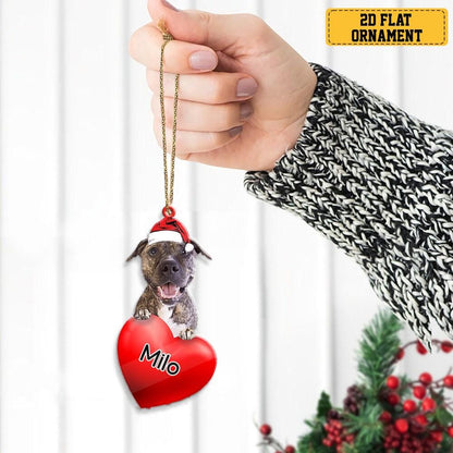 Personalized Brindle Pitbull Heart Christmas Ornament, Custom Name Brindle Pitbull Ornament ON1301