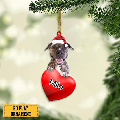 Personalized Brindle Pitbull Heart Christmas Ornament, Custom Name Brindle Pitbull Ornament ON1301