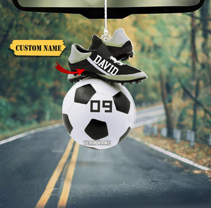 Personalized Soccer Shoes Christmas Ornament 2024, Custom Name Number Soccer Player Ornament ON1337